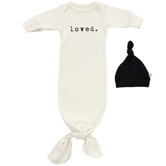 Loved | Organic Infant Gown & Top Knot | Black | 0-3m 1 Loved | Organic Infant Gown & Top Knot | Black | 0-3m
