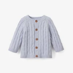Pale Blue Cotton Cable Knit Baby Sweater