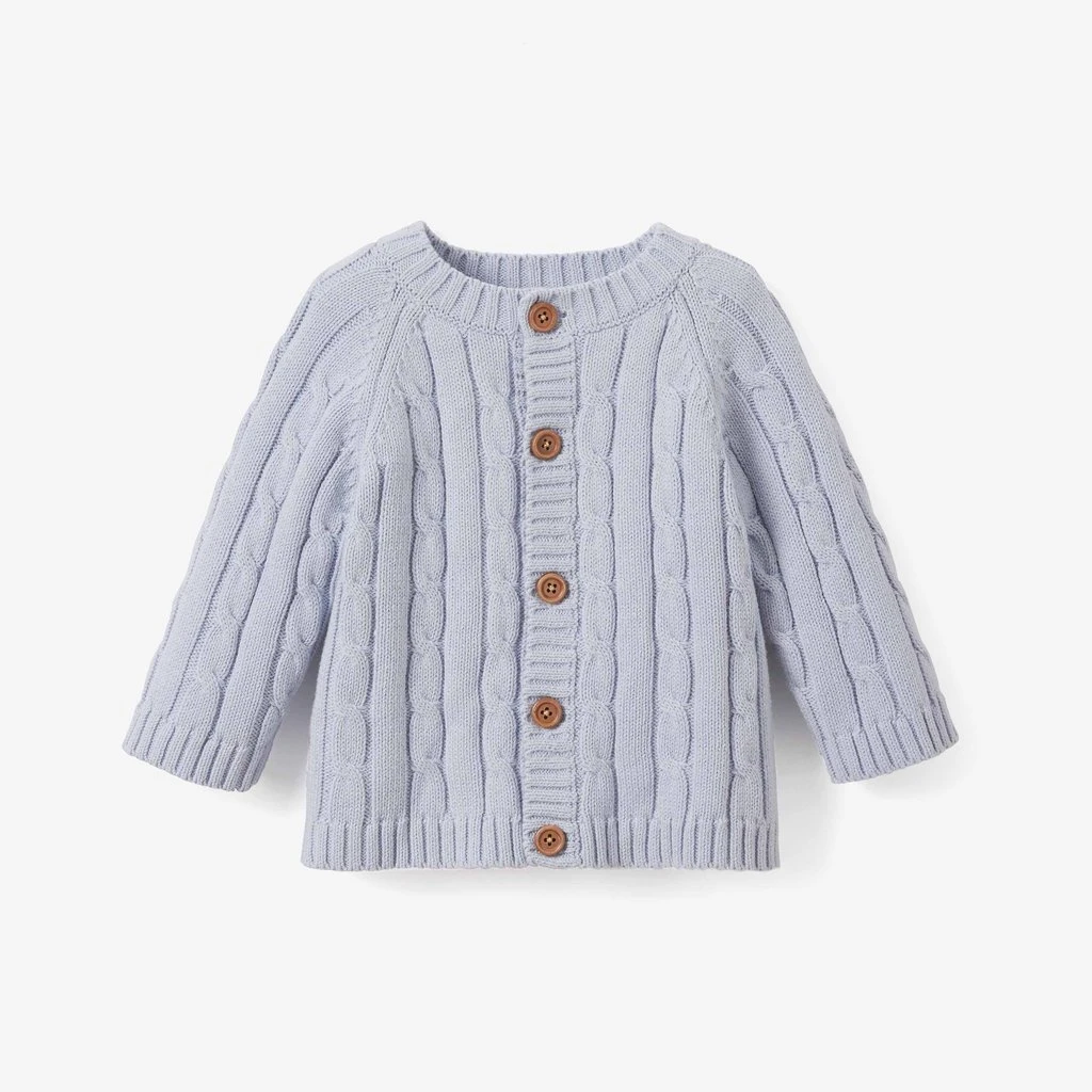 Pale Blue Cotton Cable Knit Baby Sweater