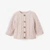 Chalk Pink Cotton Cable Knit Baby Sweater
