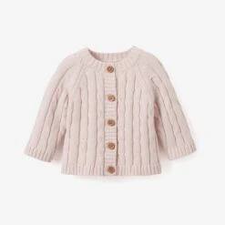 Chalk Pink Cotton Cable Knit Baby Sweater