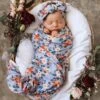 Vintage Blossom Baby Jersey Wrap &amp; Topknot Set