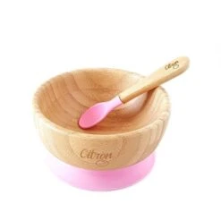 CITRON BAMBOO SUCTION BOWL &amp; SPOON | PINK -Cheap Baby Products Store PL1