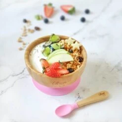 CITRON BAMBOO SUCTION BOWL &amp; SPOON | PINK -Cheap Baby Products Store PL2