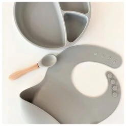 Silicone Dining Set OF 3PCS | Powder Gray -Cheap Baby Products Store akr mk 101070017 minikoioi silicone dining set of 3pcs powder grey 16585025401 2